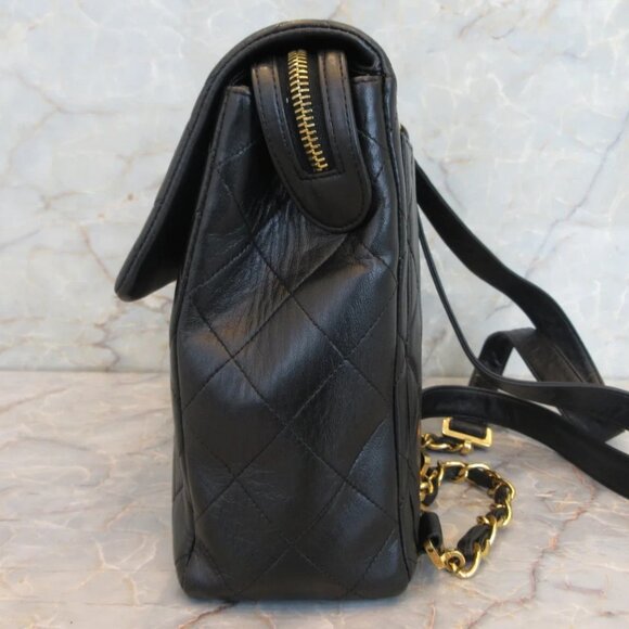 Authentic 1990s Chanel Backpack Black Lambskin Leather Quilted Vintage - Picture 5 of 16